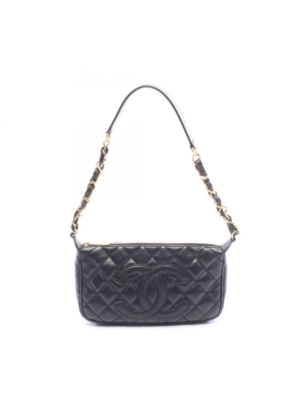 Chanel Shoulder Bag Quilted Black Caviar Leather CC Logo Chain